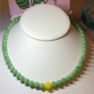 Green Jade Yellow Jade Sterling Silver Strand Necklace